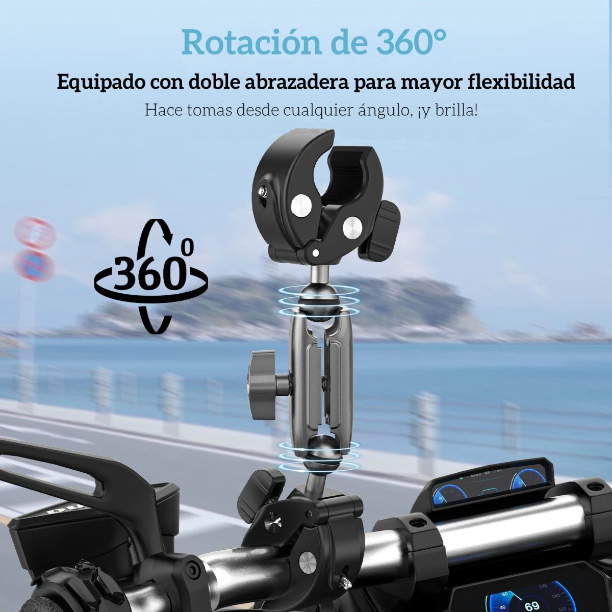 Doble Garra para Moto Bici Tubos con Cámaras GoPro y otras - Imagen 2