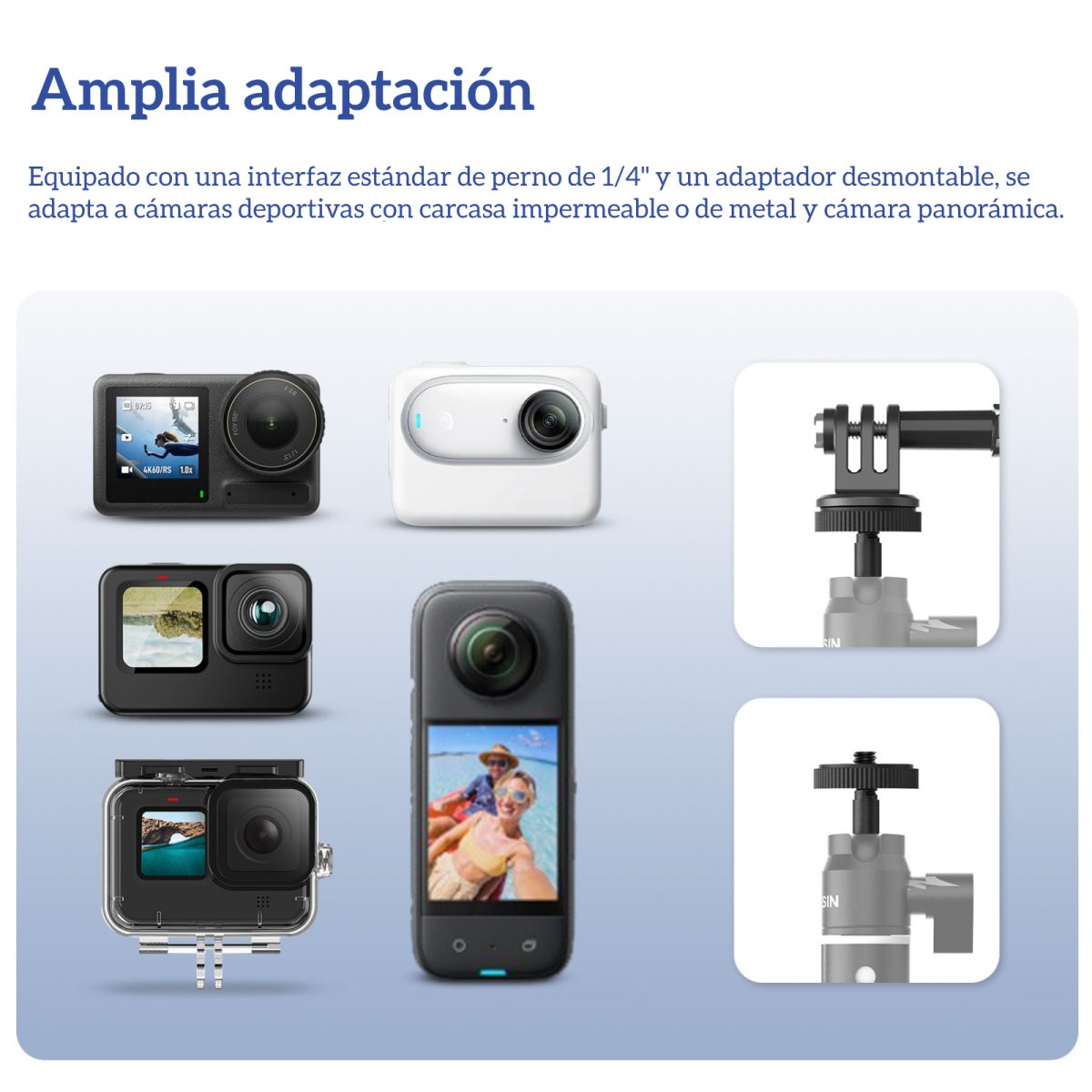 Bastón Selfie Aluminio 65cm para GoPro Insta360 Osmo y Otras - Imagen 2