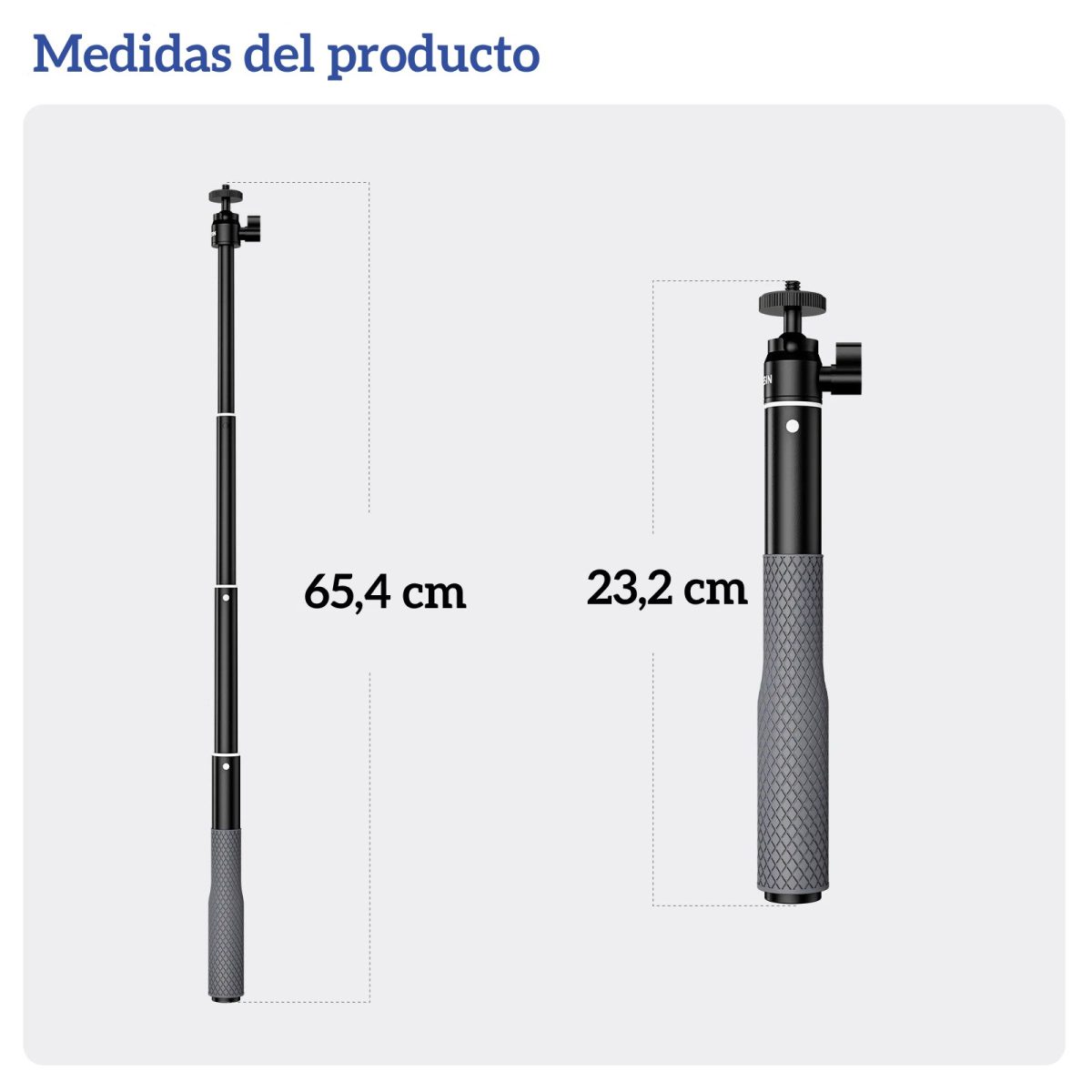 Bastón Selfie Aluminio 65cm para GoPro Insta360 Osmo y Otras - Imagen 7