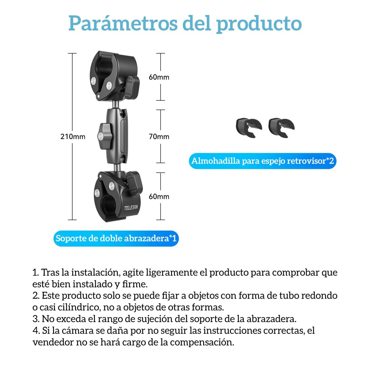 Doble Garra para Moto Bici Tubos con Cámaras GoPro y otras - Imagen 7