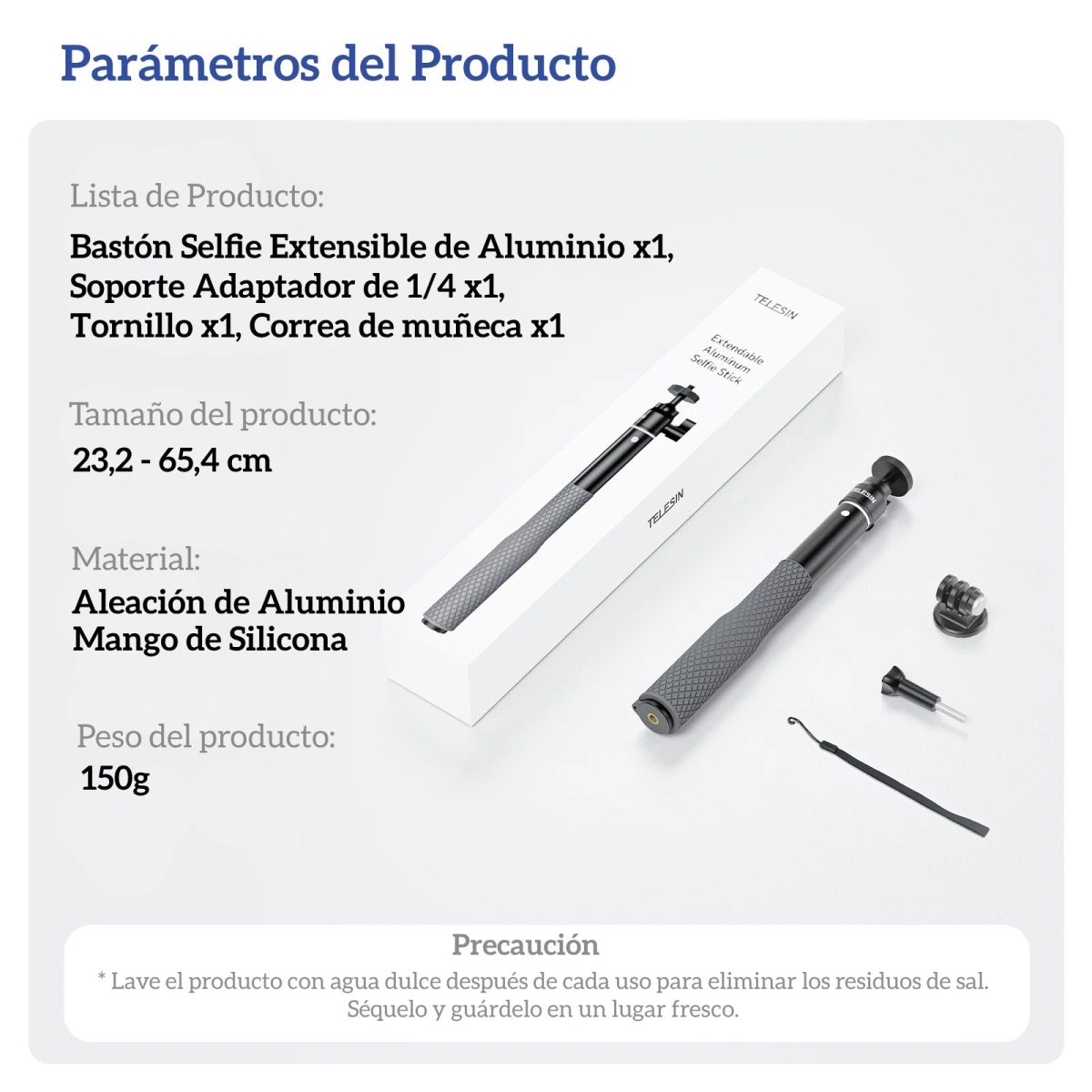 Bastón Selfie Aluminio 65cm para GoPro Insta360 Osmo y Otras - Imagen 8