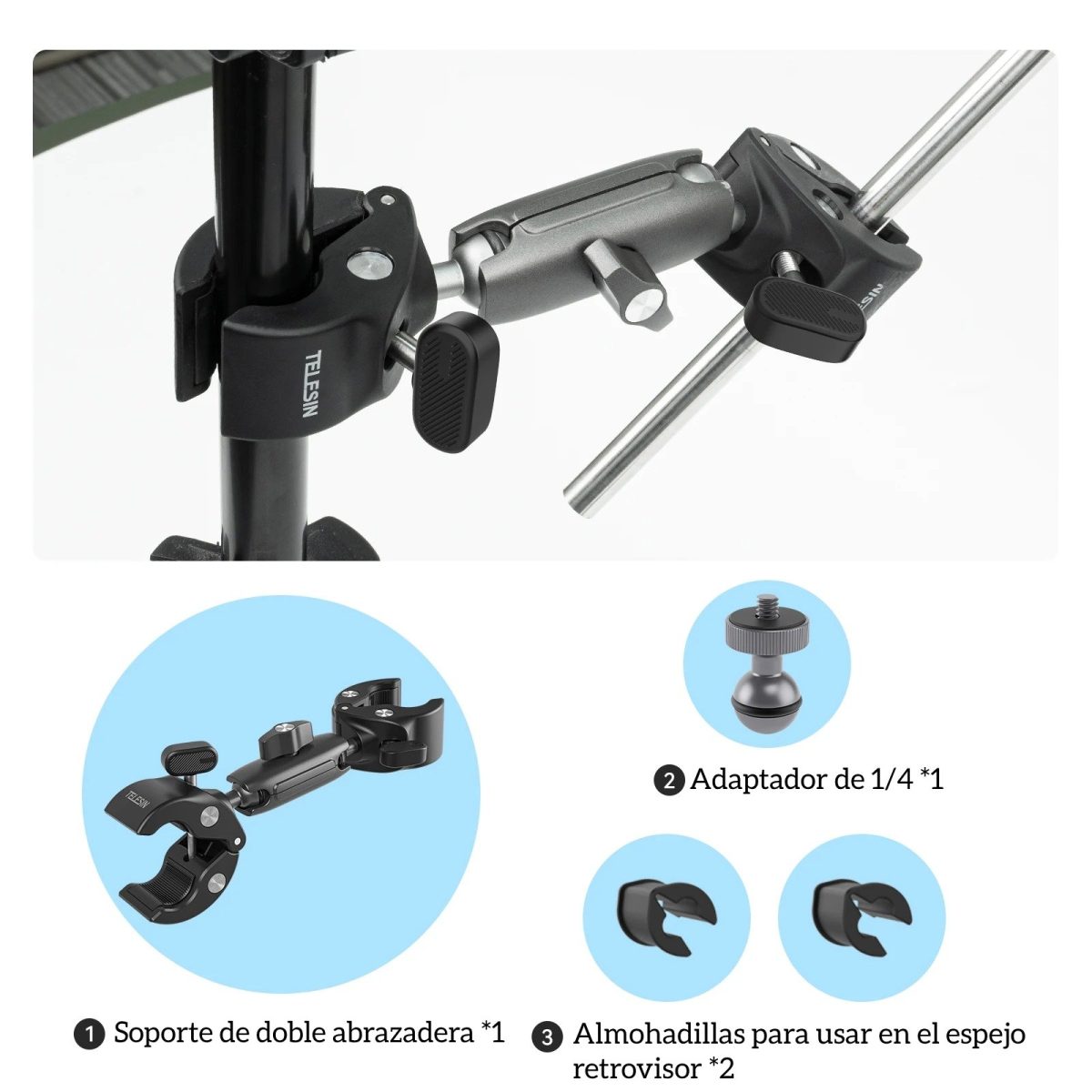 Doble Garra para Moto Bici Tubos con Cámaras GoPro y otras - Imagen 8
