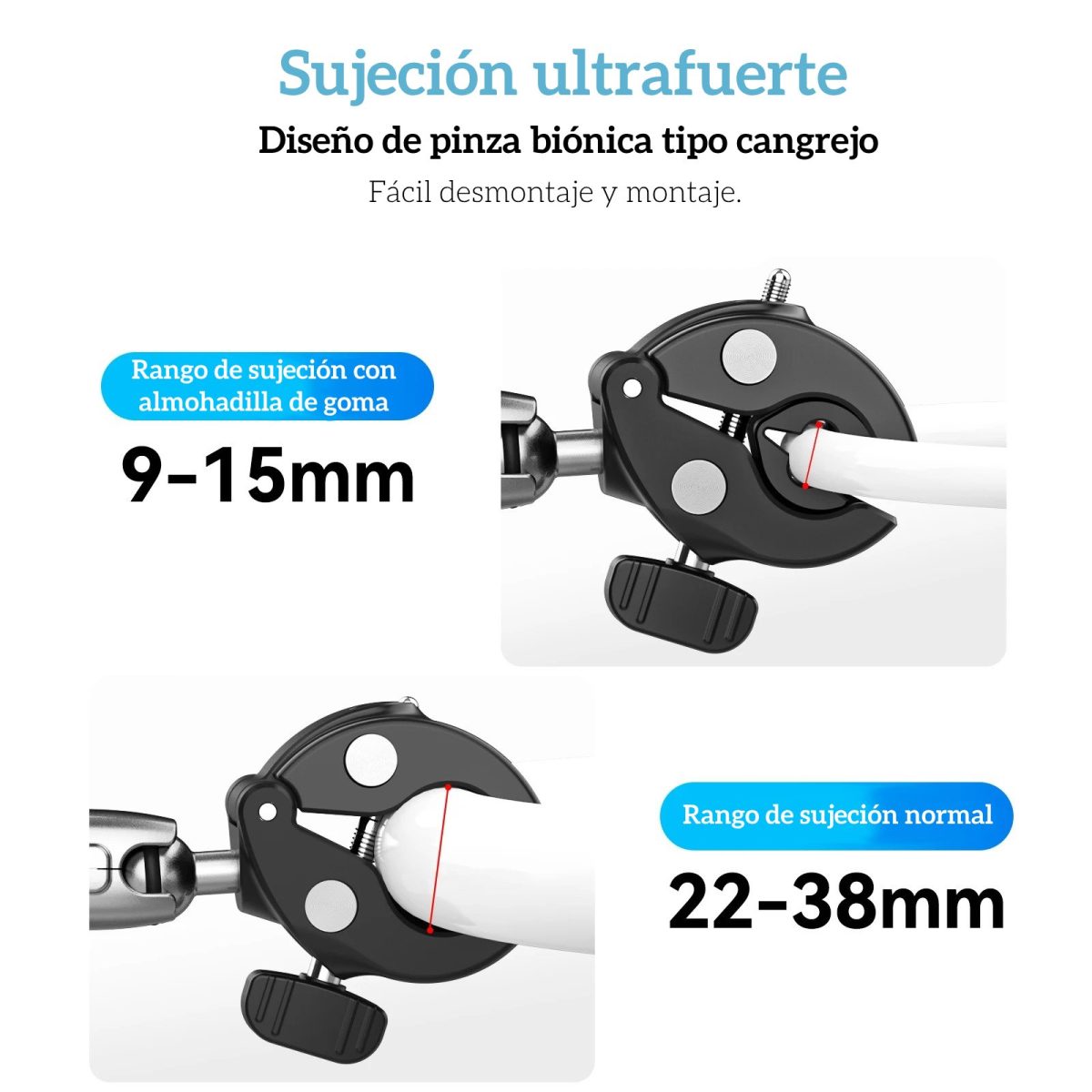 Doble Garra para Moto Bici Tubos con Cámaras GoPro y otras - Imagen 9